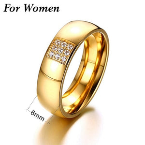 Wedding Rings for Women & Men Titanium Steel Gold-Color Engagement Jewelry Couple Ring Gift