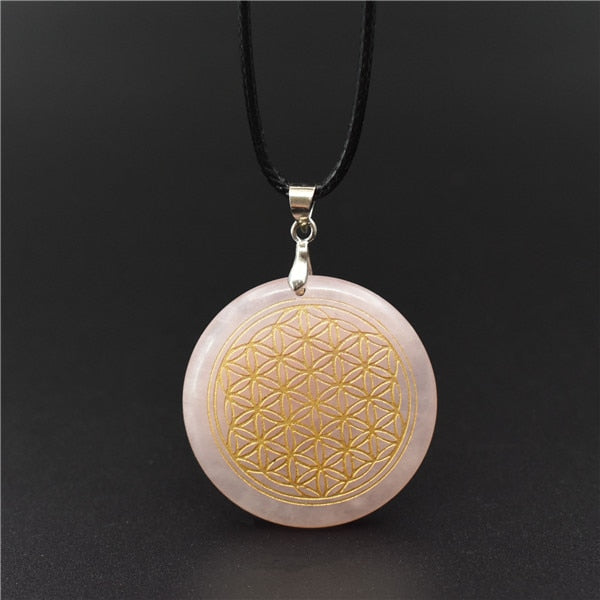 30mm High quality natural stone quartz white crystal pendant pendulum flower of life pendants 7 chakra pendule orgonite necklace