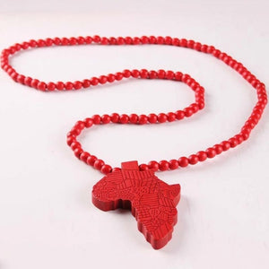 Africa Map Pendant Necklace for Women Men Jewelry Wooden African Maps Hiphop Beaded Necklace