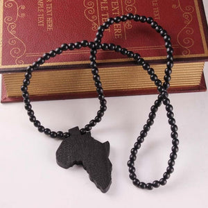 Africa Map Pendant Necklace for Women Men Jewelry Wooden African Maps Hiphop Beaded Necklace