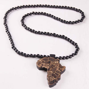 Africa Map Pendant Necklace for Women Men Jewelry Wooden African Maps Hiphop Beaded Necklace