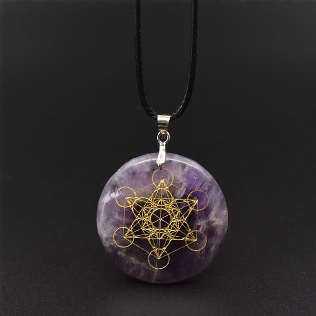 30mm High quality natural stone quartz white crystal pendant pendulum flower of life pendants 7 chakra pendule orgonite necklace