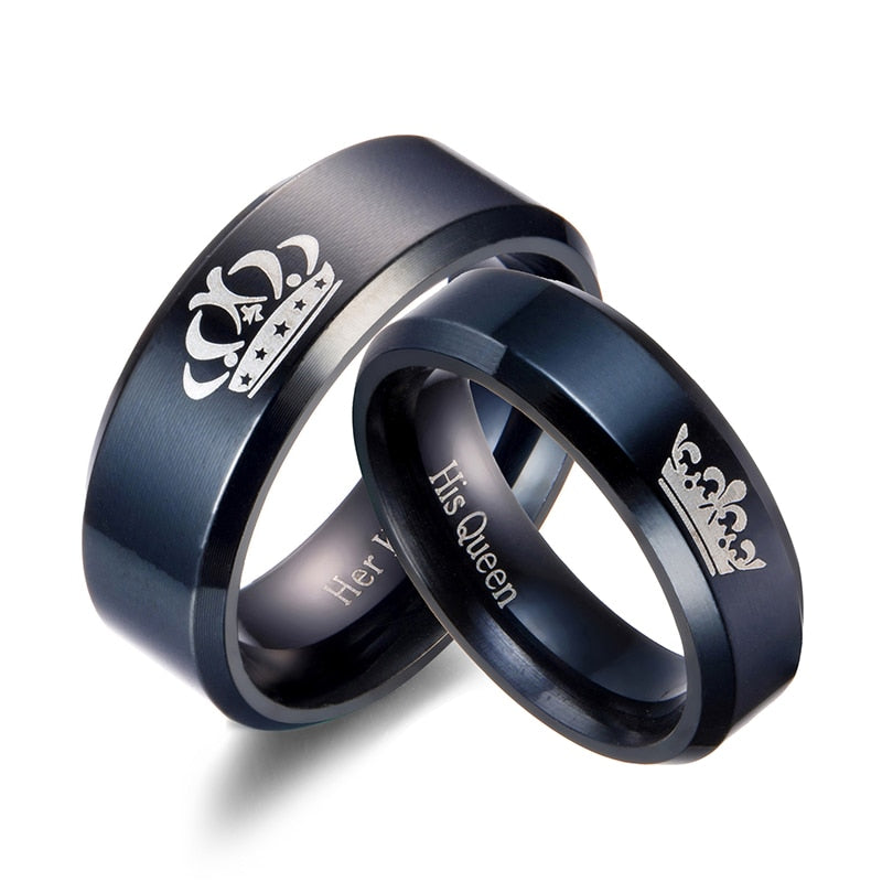 Couple Rings Stainless Steel Her King And His Queen Rings For Lovers Black Elegant Wedding Anniversary Women Jewelry Ringen