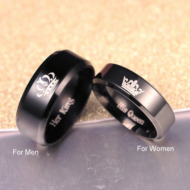 Couple Rings Stainless Steel Her King And His Queen Rings For Lovers Black Elegant Wedding Anniversary Women Jewelry Ringen