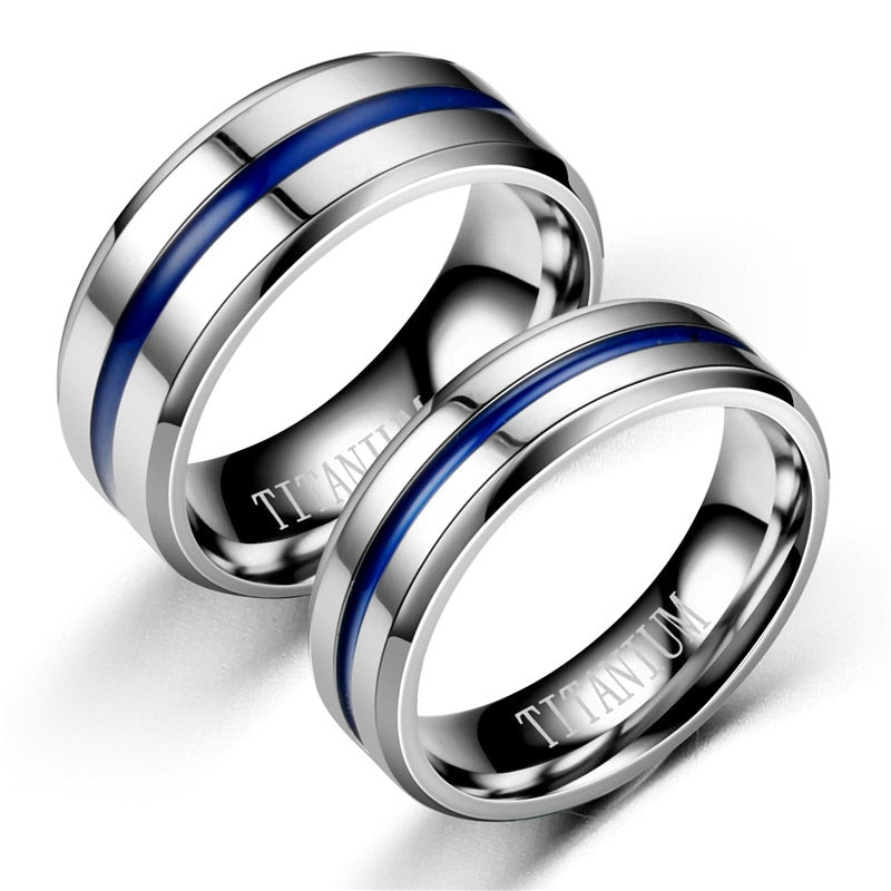 Classic Titanium Steel Jewelry Trendy Wedding Bands Blue Rings for Lovers