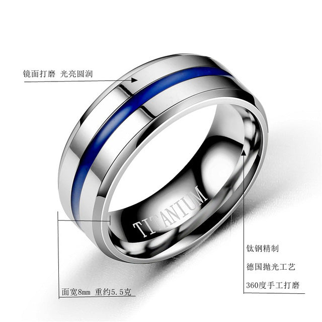 Classic Titanium Steel Jewelry Trendy Wedding Bands Blue Rings for Lovers