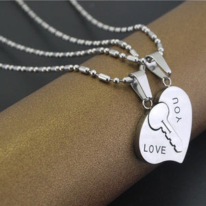 1Pc Stainless Steel Necklace Hot Sweet Love Cute Couple Necklaces Set Pendant Engrave I Love You Matching Hearts Key for Women