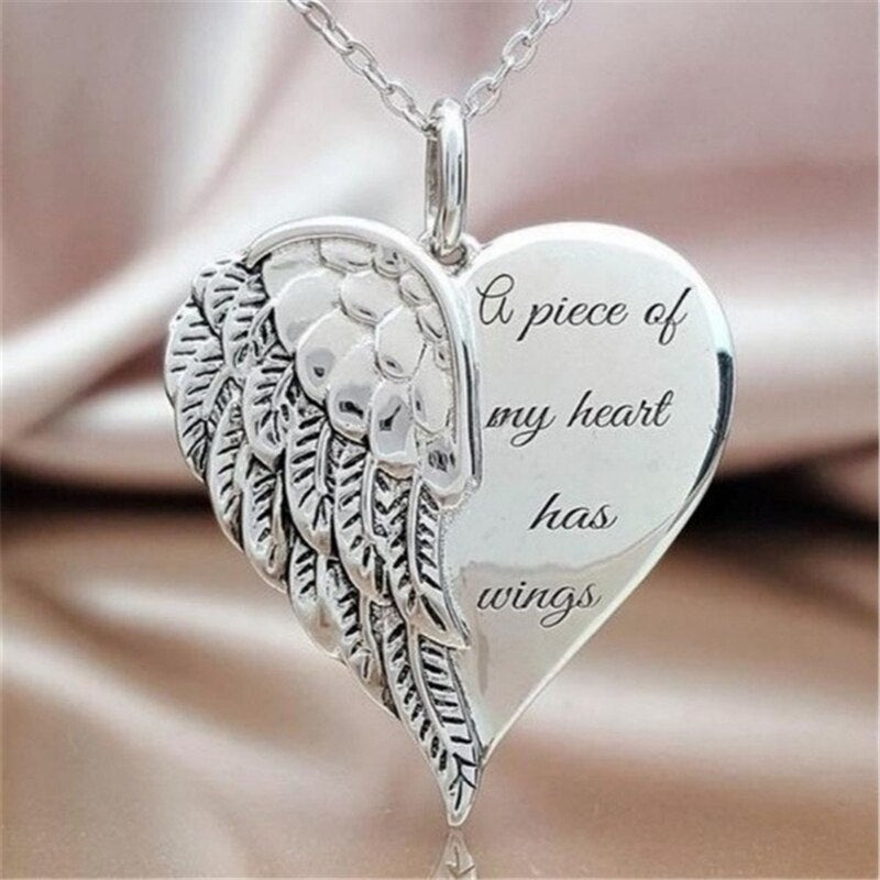 Letter A Piece of My Heart Has Wings Elegant Whisper In My Heart Angel Pendant Necklace for Women Family Lover Jewelry Gifts