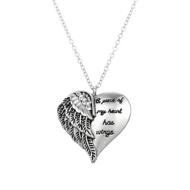 Letter A Piece of My Heart Has Wings Elegant Whisper In My Heart Angel Pendant Necklace for Women Family Lover Jewelry Gifts