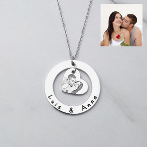 Personalized Photo Necklace Engraved Picture Necklace Silver Heart Stainless Steel Choker Custom Photo Necklace Lover's Gift