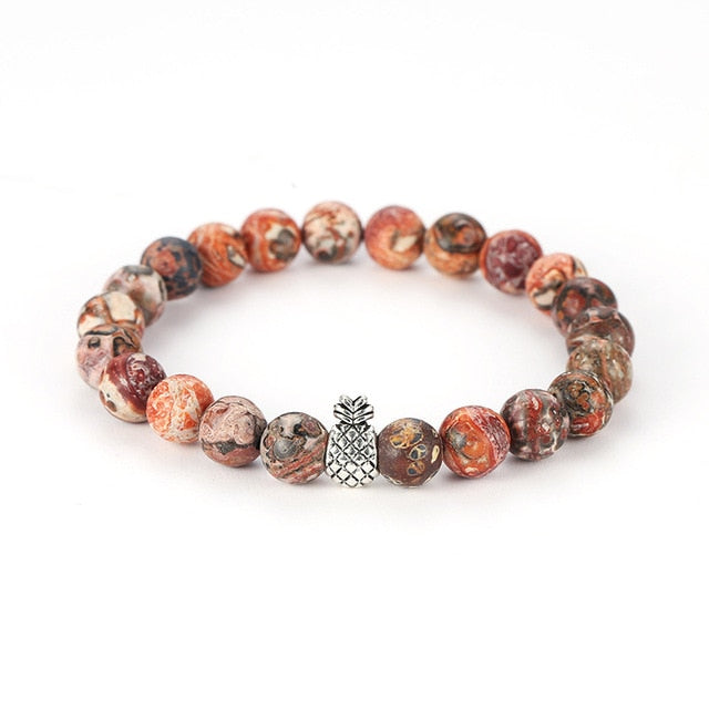 trendy Men's Natural pineapple Stone Bracelets set couple Volcanic stone texture beads Bracelets&bangles Jewelry for men gift