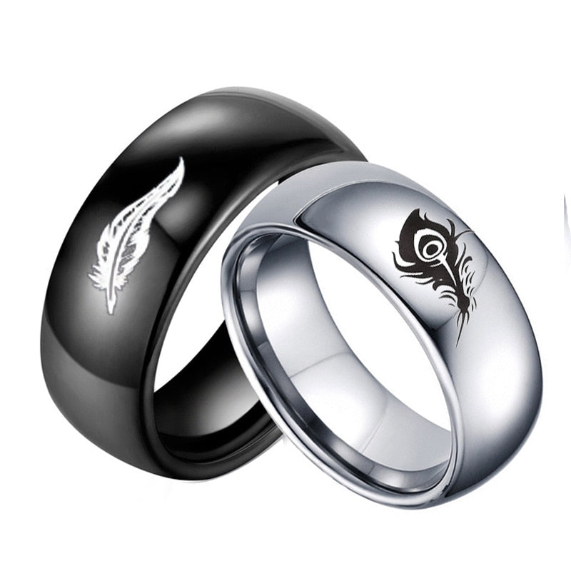 Fashion LOL Game Lover's Ring Rakan and Xayah Couple Rings Titanium Steel/Stainless Steel Feather Ring Valentine's Day Gift Ring