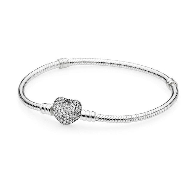 Authentic 925 Sterling Silver Bracelets Moments Pave Heart Clasp Fit European Charm Original  Bracelet For Women DIY Jewelry