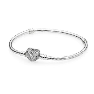 Authentic 925 Sterling Silver Bracelets Moments Pave Heart Clasp Fit European Charm Original  Bracelet For Women DIY Jewelry