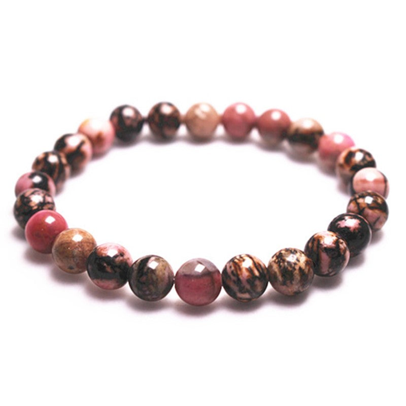 Wholesale Natural Gem Stone Fashion Black Line Rhodonite Beads Bracelet Round Beads Stretch Bracelets For Women Birthday Gift