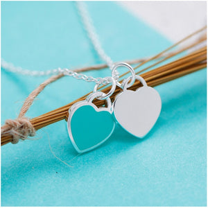 Heart Pendant Necklace Romantic Europe Style blue Pink bracelet Double Heart Link Chain Necklace For Woman Jewelry