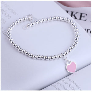 Heart Pendant Necklace Romantic Europe Style blue Pink bracelet Double Heart Link Chain Necklace For Woman Jewelry