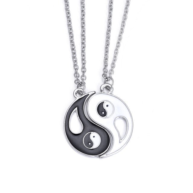 2pcs Matching Friendship Best Friends Ying Yang Stainless Steel Pendant Necklaces Set Valentine's Gift Couple Puzzle Necklace