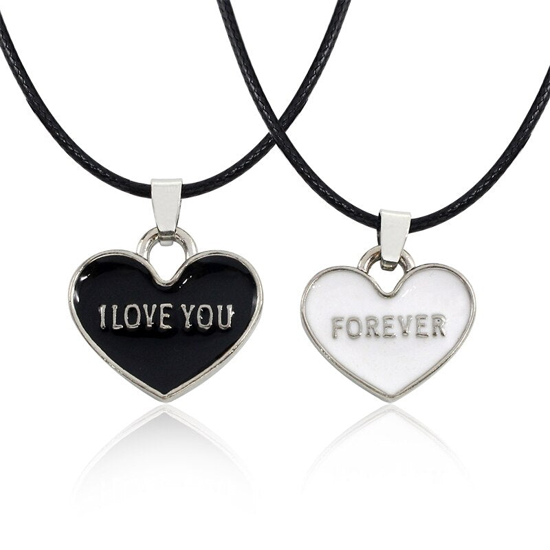 Newest Lovers' Necklace Jewelry 2 Piece/Set I LOVE YOU FOREVER Heart Black White Couple Pendant Chokers Statement Necklace Gift