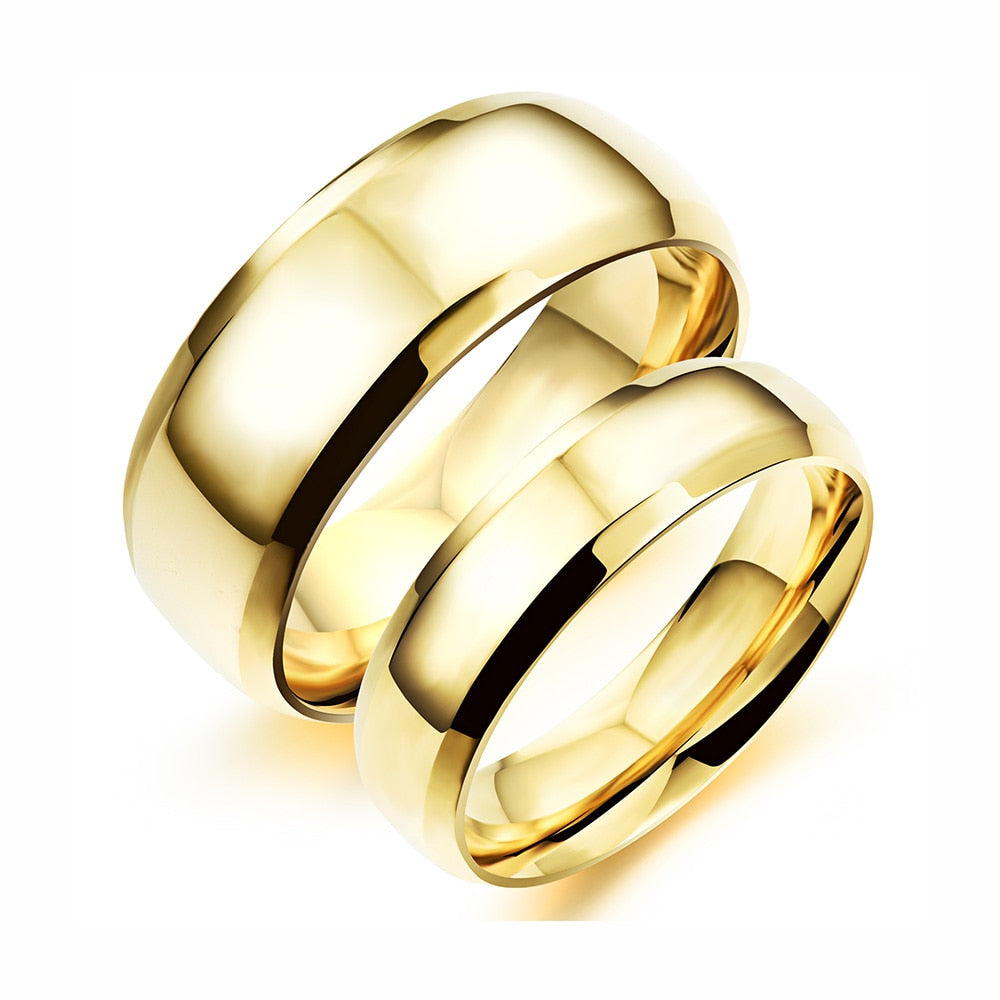 JeeMango Lovers' 316L Stainless Steel Gold Color Couple Ring Jewelry For Women Men