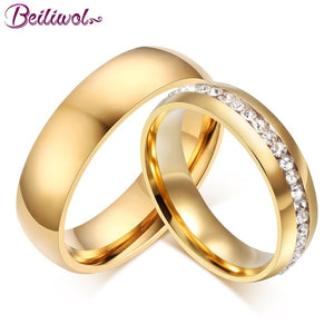 Beiliwol Wedding Rings for Lovers' Women Jewelry  Gold-color Engagement Couple Ring Men Promise Engrave