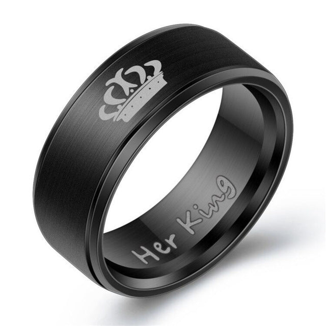 LETAPI Fashion Stainless Steel Couple Rings Black Crown Her King His Queen Couple Jewelry Anniversary Valentine's Day Gifts