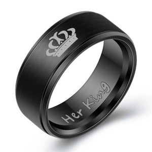 LETAPI Fashion Stainless Steel Couple Rings Black Crown Her King His Queen Couple Jewelry Anniversary Valentine's Day Gifts