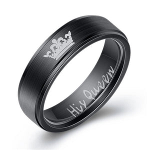 LETAPI Fashion Stainless Steel Couple Rings Black Crown Her King His Queen Couple Jewelry Anniversary Valentine's Day Gifts