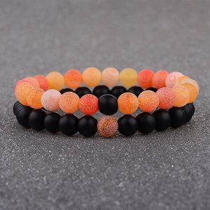 Amader 2019  Couple Bracelet Women's Weathered Onyx Stone Beaded Elastic Distance Bracelet Lover Men Bileklik Pulseras AB242