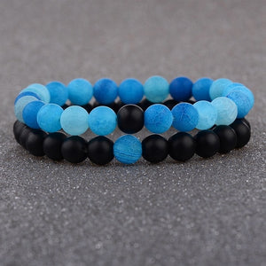 Amader 2019  Couple Bracelet Women's Weathered Onyx Stone Beaded Elastic Distance Bracelet Lover Men Bileklik Pulseras AB242