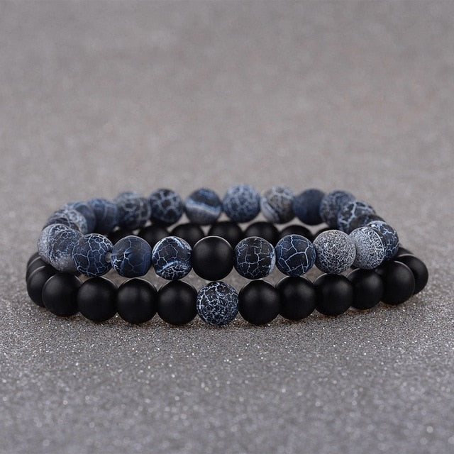 Amader 2019  Couple Bracelet Women's Weathered Onyx Stone Beaded Elastic Distance Bracelet Lover Men Bileklik Pulseras AB242