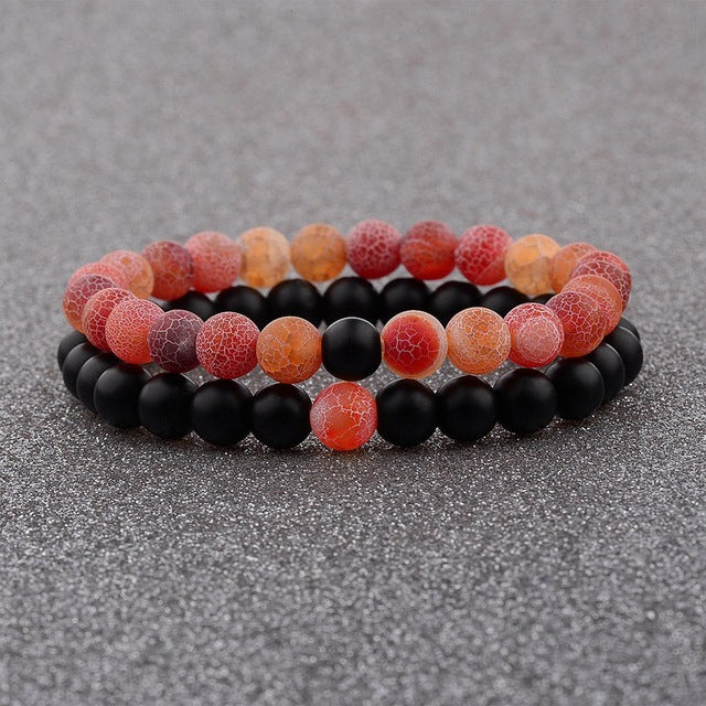 Amader 2019  Couple Bracelet Women's Weathered Onyx Stone Beaded Elastic Distance Bracelet Lover Men Bileklik Pulseras AB242