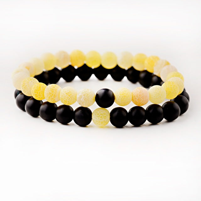 Amader 2019  Couple Bracelet Women's Weathered Onyx Stone Beaded Elastic Distance Bracelet Lover Men Bileklik Pulseras AB242