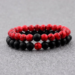 Amader 2019  Couple Bracelet Women's Weathered Onyx Stone Beaded Elastic Distance Bracelet Lover Men Bileklik Pulseras AB242