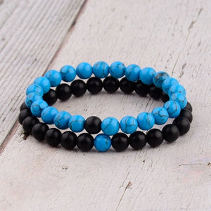 Amader 2019  Couple Bracelet Women's Weathered Onyx Stone Beaded Elastic Distance Bracelet Lover Men Bileklik Pulseras AB242