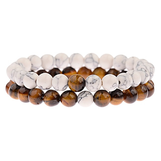 Amader 2019  Couple Bracelet Women's Weathered Onyx Stone Beaded Elastic Distance Bracelet Lover Men Bileklik Pulseras AB242