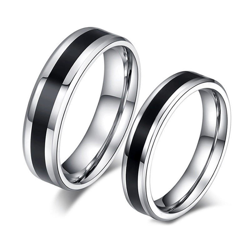 Stainless Steel Rings Classic Alliance Wedding Rings for Women Men Black & Silver Color Rings Couple Jewelry Promise Band