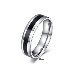 Stainless Steel Rings Classic Alliance Wedding Rings for Women Men Black & Silver Color Rings Couple Jewelry Promise Band