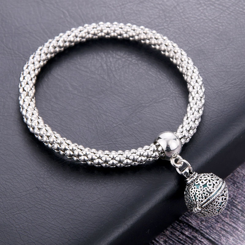 Flower ball Aromatherapy Pendant Bracelet Essential Oil Diffusing Bangle Silver Charm Bracelet Popcorn Chain Jewelry Locket