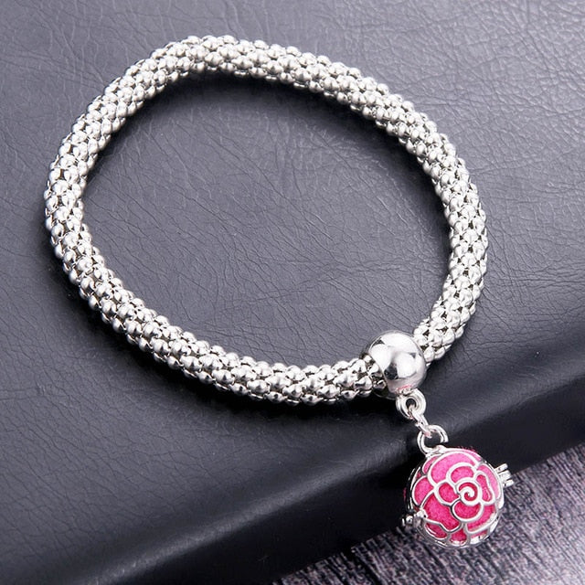 Flower ball Aromatherapy Pendant Bracelet Essential Oil Diffusing Bangle Silver Charm Bracelet Popcorn Chain Jewelry Locket