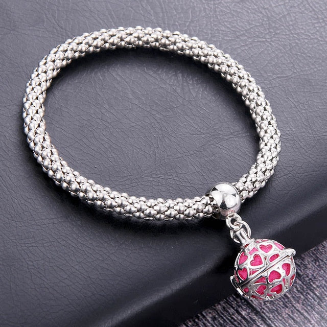 Flower ball Aromatherapy Pendant Bracelet Essential Oil Diffusing Bangle Silver Charm Bracelet Popcorn Chain Jewelry Locket