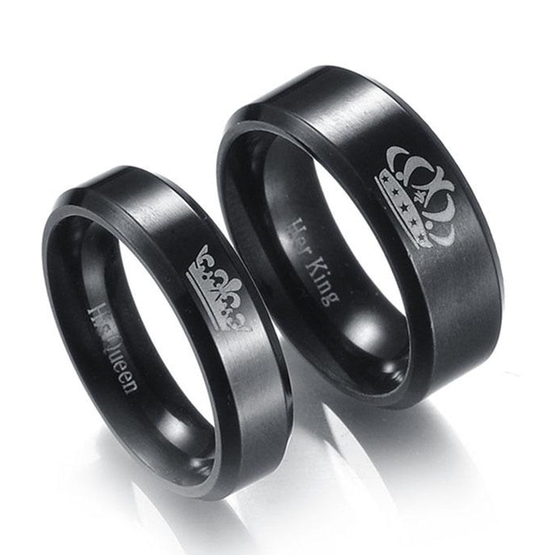 1Piece Stainless Steel Crown Couple Rings Black King And Queen DIY Engraved Romantic Engagement Wedding Rings For Men Women